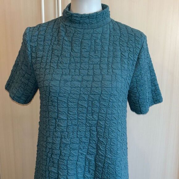 ZARA textured blue green mock turtleneck skater dress fit flare Sz M textured - Picture 5 of 12